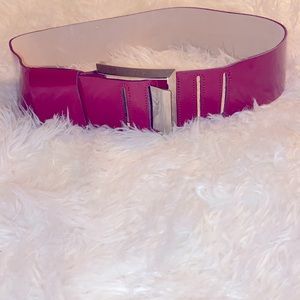 RED PATENT GENUINE LEATHER BELT WITH CHUNKY CHROME BUCKLE